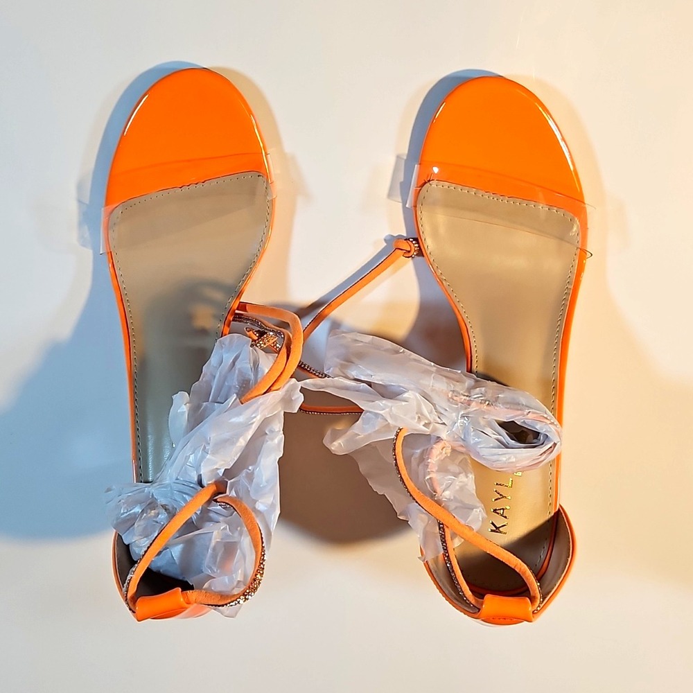 Kayleen by Los Angeles Orange Strappy Ankle Strap Rhinestone Sandals 7.5